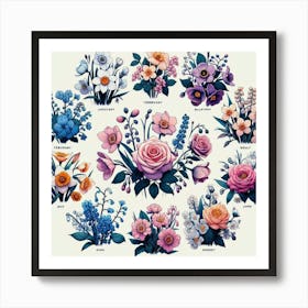 Birth flowers family bouquet 19 Art Print