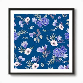 Geranium Flowers Classic Blue Art Print