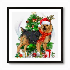 Australian Terrier Christmas Tree Light Pajama Dog Xmas Art Print