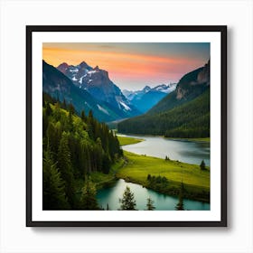 A Mountain Range Is Shown With Lake Mountains Background Art Print