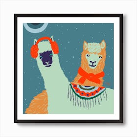 Winter Llamas Art Print