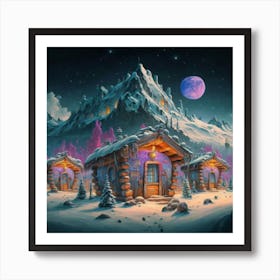 Mountain village snow wooden 6 13 Art Print