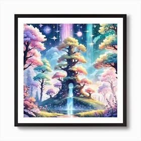 A Fantasy Forest With Twinkling Stars In Pastel Tone Square Composition 63 Art Print