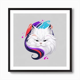 White Cat With Colorful Paint Art Print