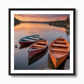 Canoes At  Sunset Art Print