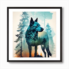 Blue Dog In The Forest Art Print