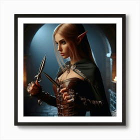 Elf Girl With Swords Art Print