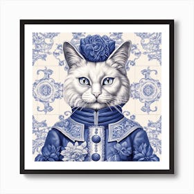 Royal Cats Delft Tile Illustration 2 Art Print