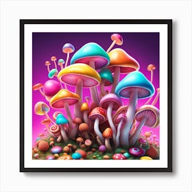 Colorful Mushrooms 1 Art Print