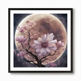 Full Moon With Cherry Blossoms Art Print