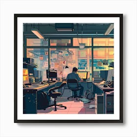 Office Lofi Illustration Art Print