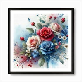 The roses blue and rose yellow oil abstract painting art 2 Art Print