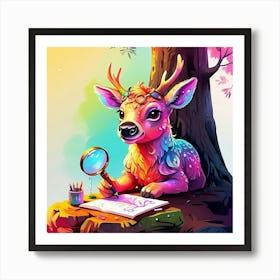 Deer With A Magnifying Glass 6 Art Print