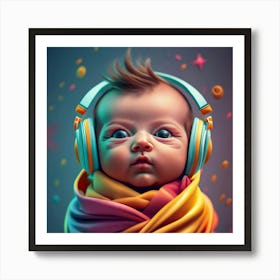 Baby With Headphones 1 Art Print