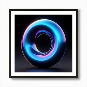 A 3D rendering of a blue and purple torus on a black background. The torus is made of a glossy material that reflects the light, and it is lit by a bright light source that is positioned above and to the left of the torus. The torus is also slightly transparent, so that the viewer can see through it to the other side. Art Print