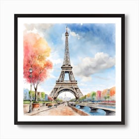 Watercolor Paris Eiffel Tower 1 Art Print