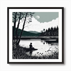 Lake black and white Art Print