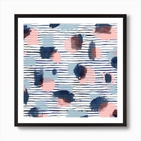 Watercolor Stains Stripes Navy Square Art Print