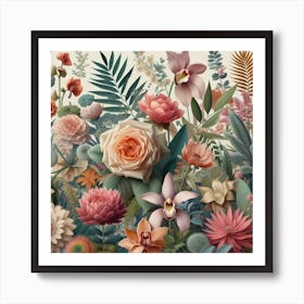 Floral and Foliage: A Collage of Botanical Art Prints and Posters with Roses, Orchids, Succulents, and Ferns Art Print