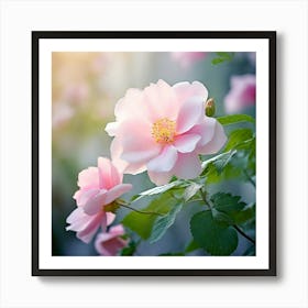 Flowers Leaves Nature Soft Freshness Pastel Botanical Plants Blooms Foliage Serene Delic (11) Art Print