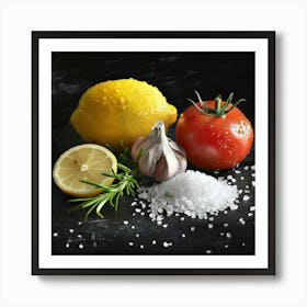 Fresh Food Lemon Tomato Garlic Salt Cooking Art Print Art Print