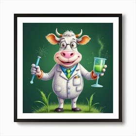 Cartoon Cow In Lab Coat Art Print