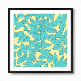 Leaves Dried Leaves Stamping Blue Yellow 1 Art Print