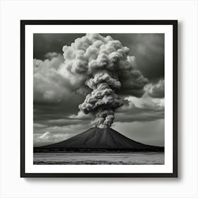 Black And White Photograph Of A Volcano 1 Art Print