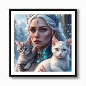 Ice Queen With Cats Art Print