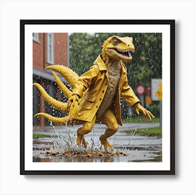 Dinosaur In Raincoat Art Print