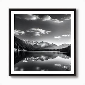 Black And White Mountain Lake 20 Art Print