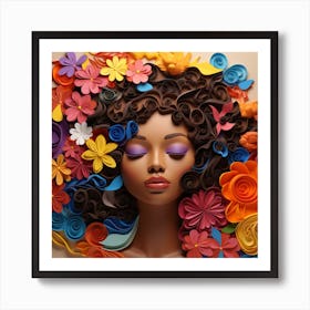 Afro-American Woman With Flowers 1 Art Print