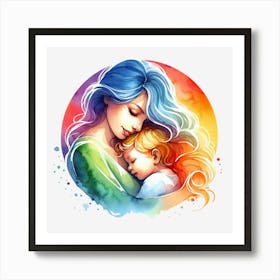 Mother And Child - Watercolor Mothers Day 1 Art Print