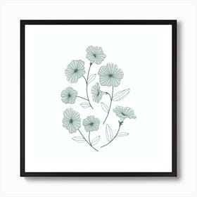 Blue Flowers On A White Background Art Print
