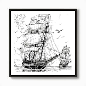 Sailing Ships In The Ocean Art Print