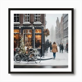 Amsterdam Chavez, winter, christmas snowfall.Winter In Amsterdam 2 Art Print