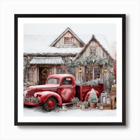 Cute Christmas Truck Cozy Home Snow Art Print
