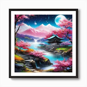 Cherry Blossoms At Night Art Print