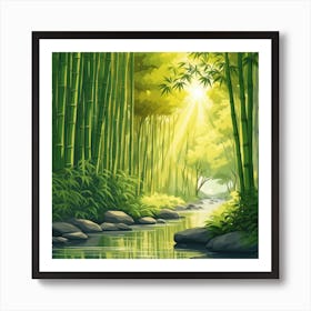 A Stream In A Bamboo Forest At Sun Rise Square Composition 57 Art Print