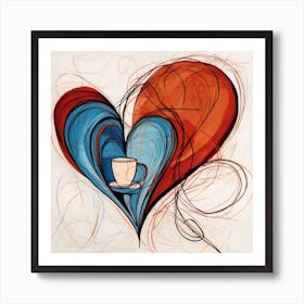 Cappucino Heart Line Illustration  Art Print