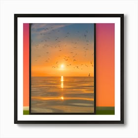 Sunset Seagulls 1 Art Print