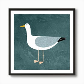 Cheeky Seagull on Teal Green Art Print