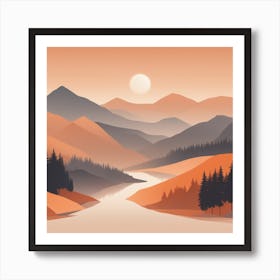 Misty mountains background in orange tone 33 Poster