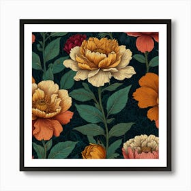 Peony Flower Seamless Pattern Art Print