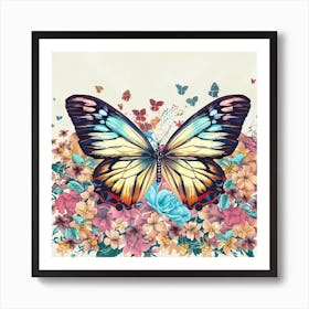 Butterfly With Flowers Art Print