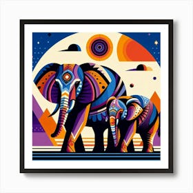 Curious Companions Elephants Art Print