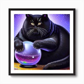 Black Cat With Crystal Ball 1 Art Print