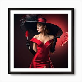 Glamorous Woman In A Red Dress Art Print