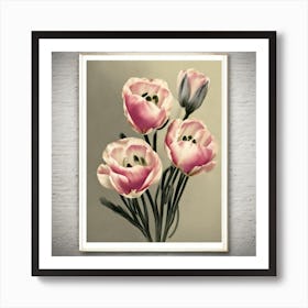 Pink Tulips Eustoma Floral Botanical Vintage Poster Flower Art Print Art Print