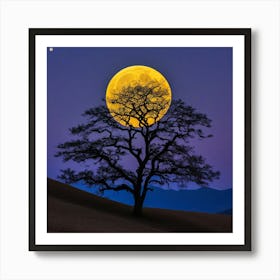 Full Moon Over A Tree Art Print